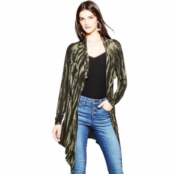 Knox Rose Sweaters - NWT KNOX ROSE Open Front Waterfall Tie Dyed Cardigan Olive Sz M